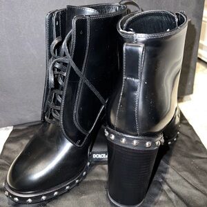 Dolce & Gabbana Black Lace-Up Boots with Silver Studs